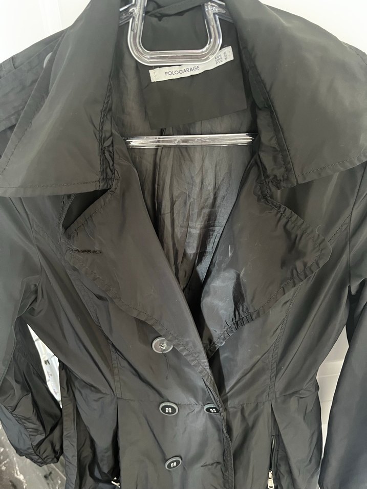 Siyah Midi Kadın Trençkot, Düğmeli, Notch Yaka - Görsel 4