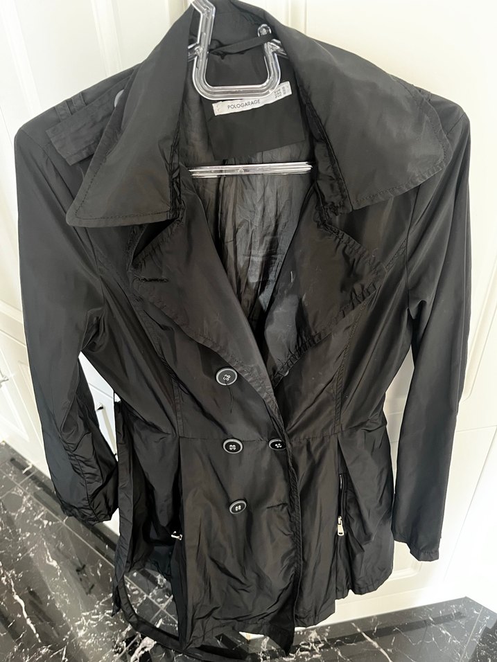 Siyah Midi Kadın Trençkot, Düğmeli, Notch Yaka - Görsel 5