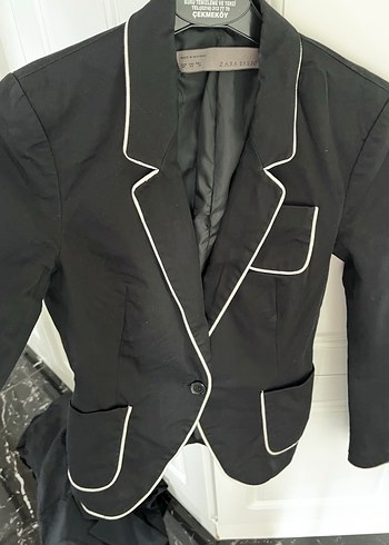 Zara xs Siyah Kadın Düğmeli Midi Blazer - Görsel 7