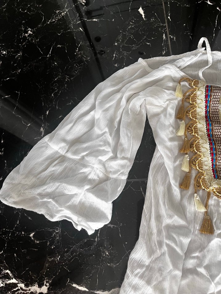 Püsküllü Nakışlı Beyaz Bohem Mini Tunik - Görsel 3