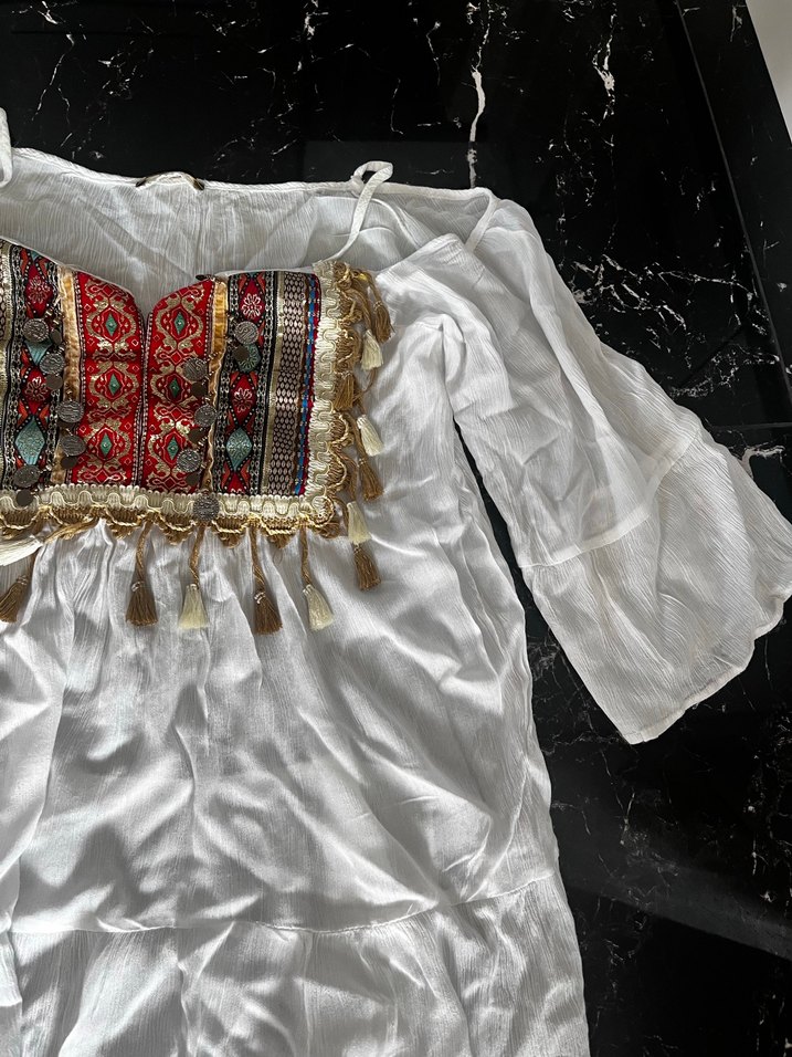 Püsküllü Nakışlı Beyaz Bohem Mini Tunik - Görsel 5