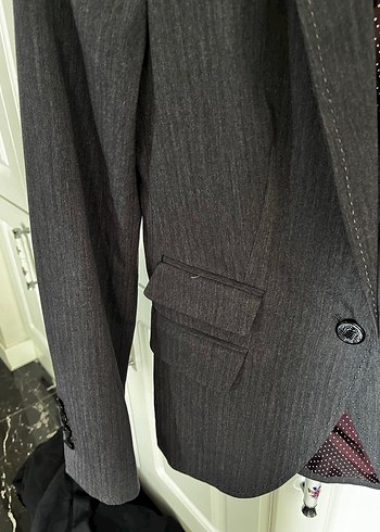 Zara Gri Düğmeli Kadın Blazer Ceket - Görsel 3