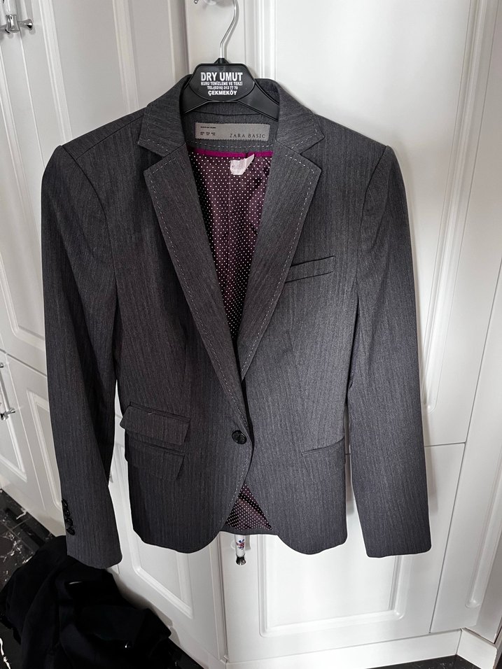Zara Gri Düğmeli Kadın Blazer Ceket - Görsel 4