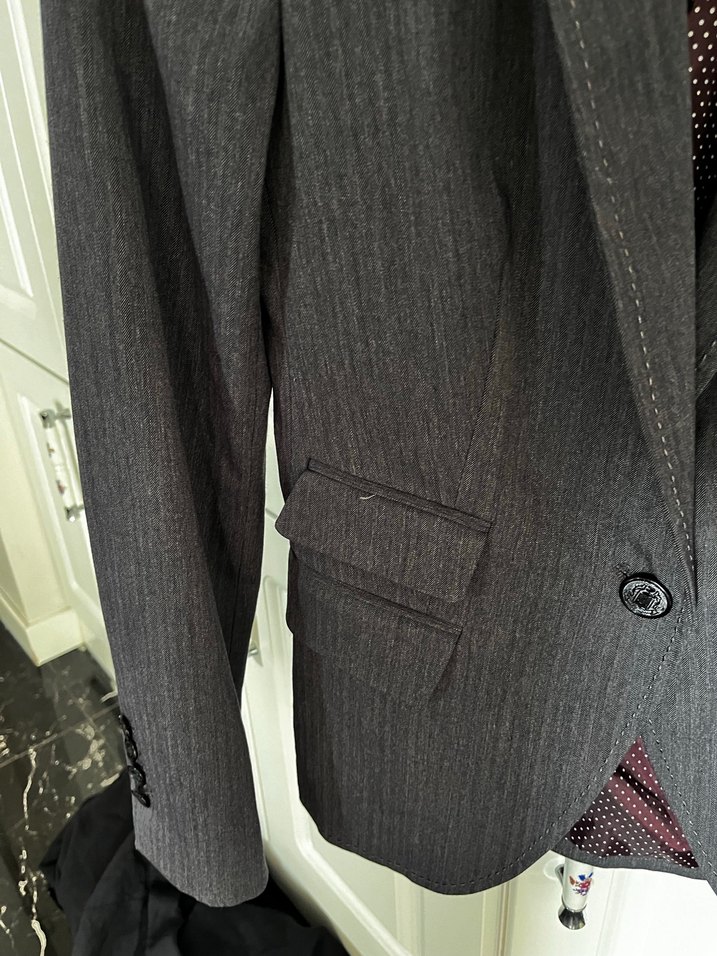 Zara Gri Düğmeli Kadın Blazer Ceket - Görsel 3