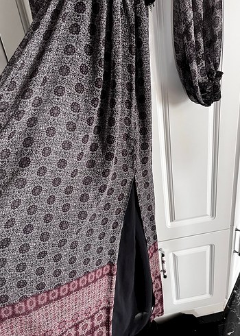 Mango Bohem V Yaka Uzun Kollu Gri Elbise - Görsel 7