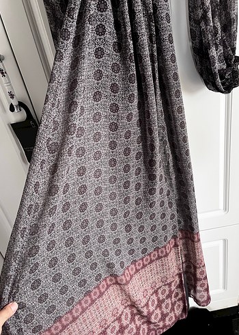 Mango Bohem V Yaka Uzun Kollu Gri Elbise - Görsel 6