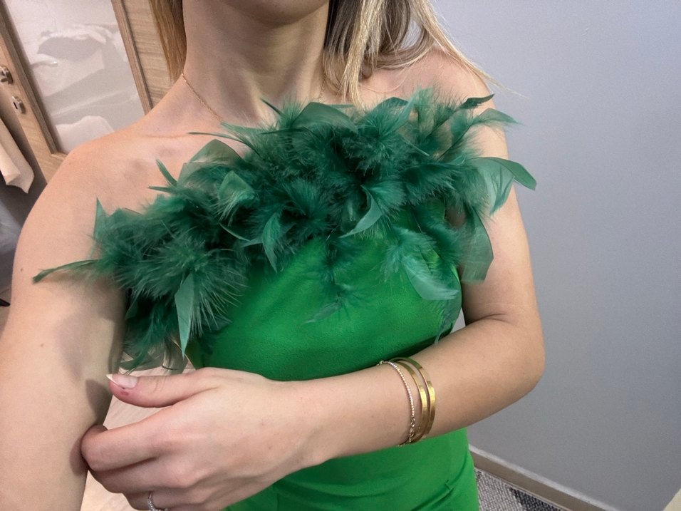 Yeşil Drapeli Uzun Straplez Elbise - Görsel 5