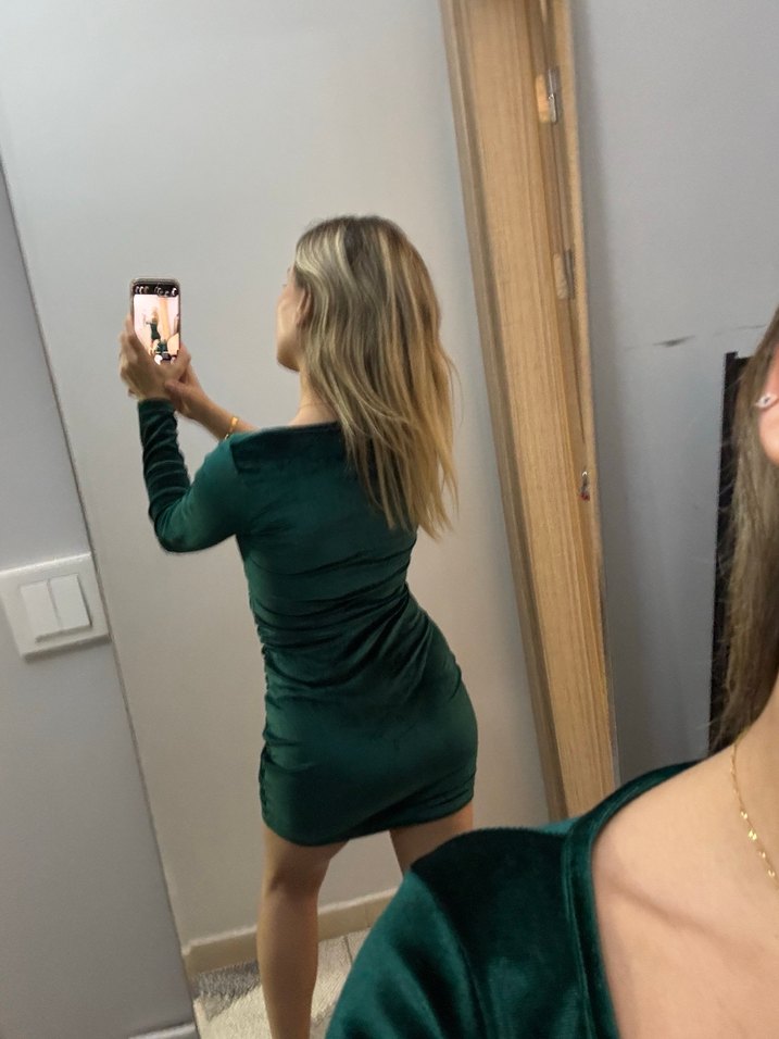 Süet Kumaşlı Yeşil Mini Elbise - Görsel 2