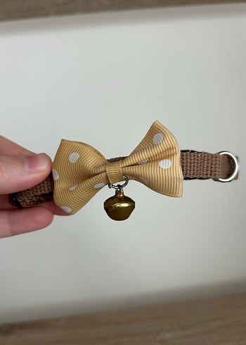 Kahverengi Kedi/ köpek Tasması Boyunluğu Fiyonk ve Zil - Görsel 3