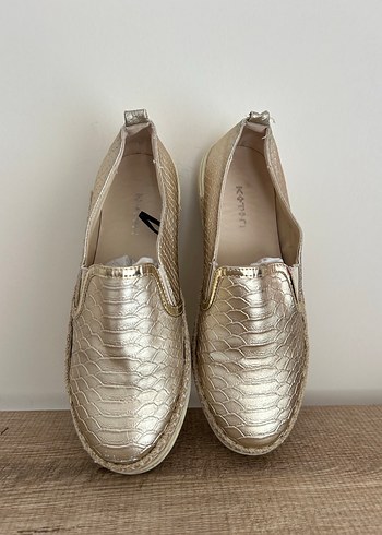 Kadın Altın Yılan Derisi Desenli Dolgu Topuk Espadril - Görsel 2