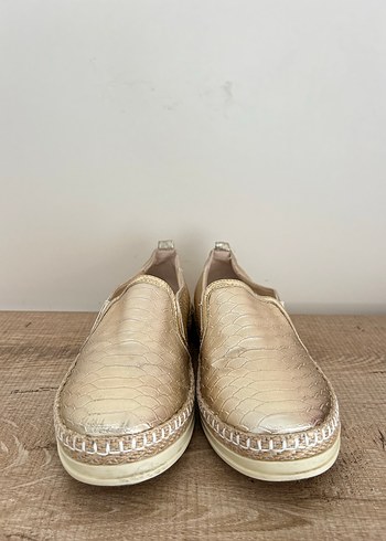 Kadın Altın Yılan Derisi Desenli Dolgu Topuk Espadril - Görsel 4