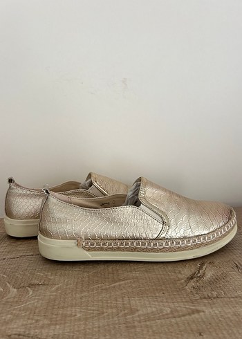 Kadın Altın Yılan Derisi Desenli Dolgu Topuk Espadril - Görsel 7