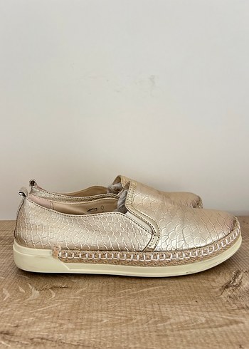 Kadın Altın Yılan Derisi Desenli Dolgu Topuk Espadril - Görsel 3