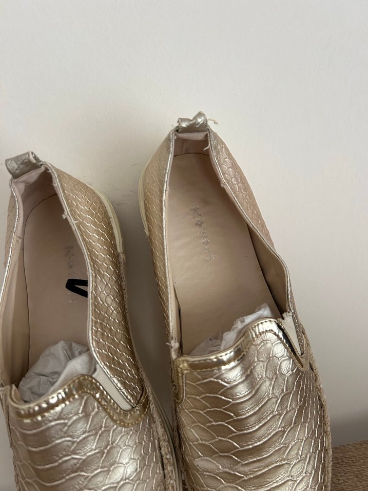 Kadın Altın Yılan Derisi Desenli Dolgu Topuk Espadril - Görsel 5