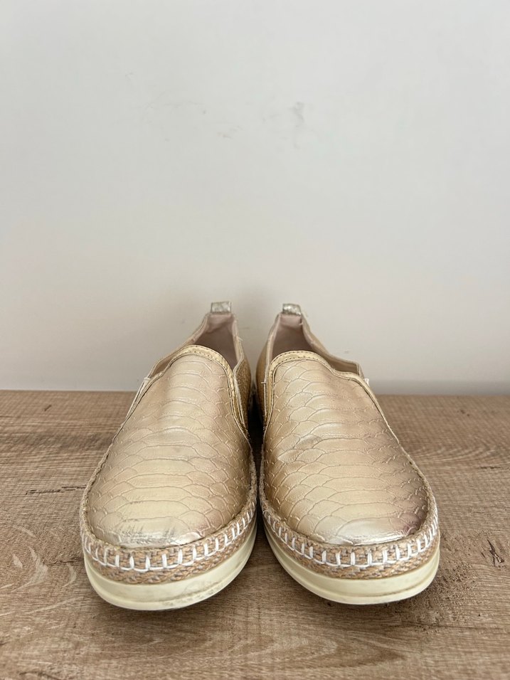 Kadın Altın Yılan Derisi Desenli Dolgu Topuk Espadril - Görsel 4