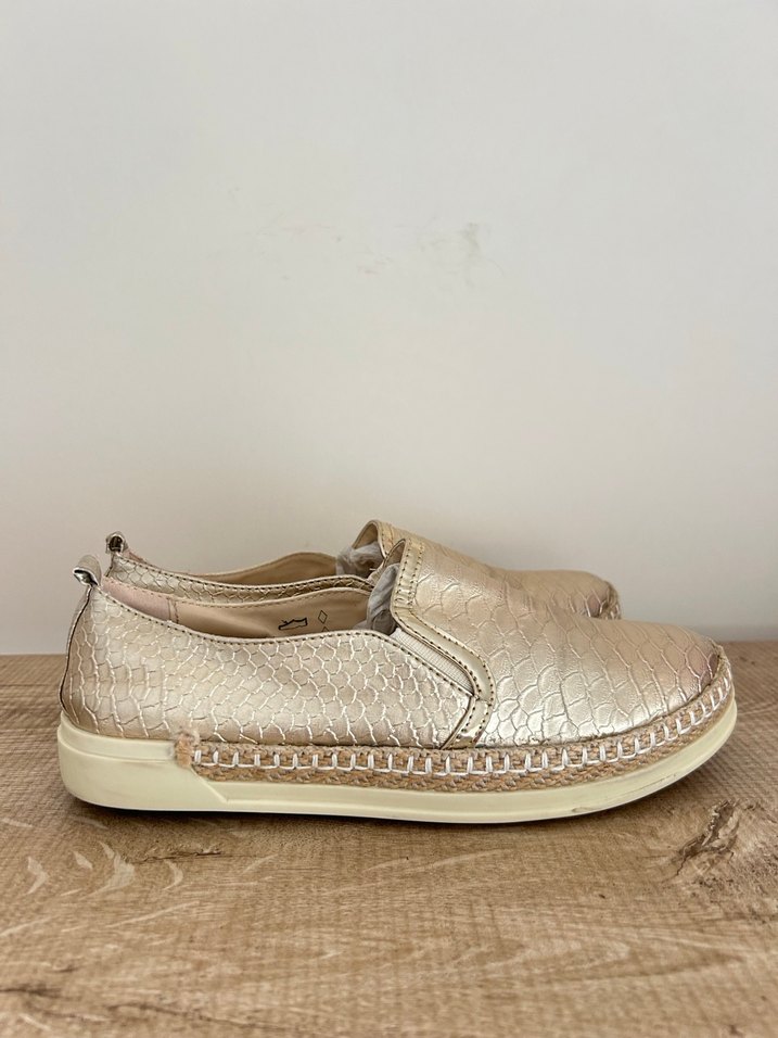 Kadın Altın Yılan Derisi Desenli Dolgu Topuk Espadril - Görsel 3