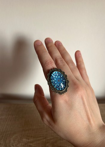Turkuaz Desenli Bohem Kadın Yüzük - Görsel 3