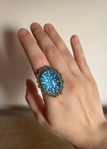 Turkuaz Desenli Bohem Kadın Yüzük - Görsel 2