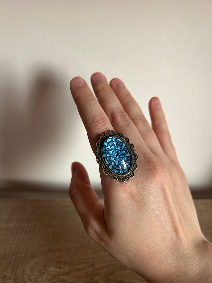 Turkuaz Desenli Bohem Kadın Yüzük - Görsel 3