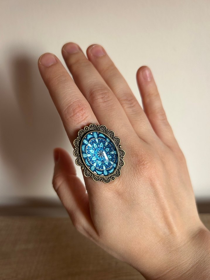 Turkuaz Desenli Bohem Kadın Yüzük - Görsel 2