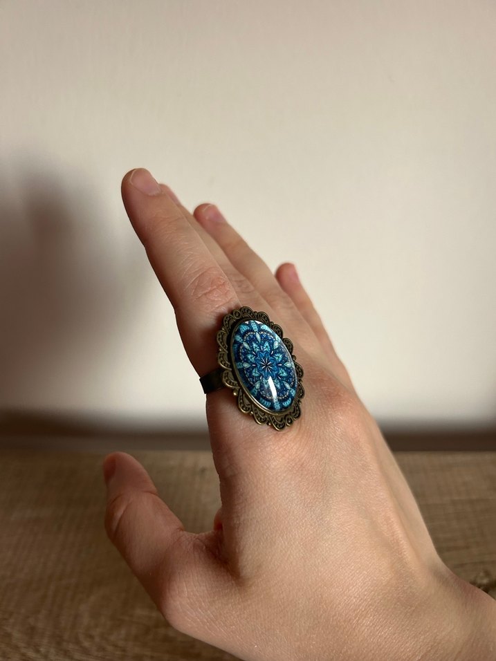Turkuaz Desenli Bohem Kadın Yüzük - Görsel 5
