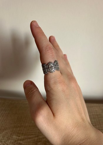 Dantel Desenli Gri Bohem Kadın Yüzük - Görsel 2