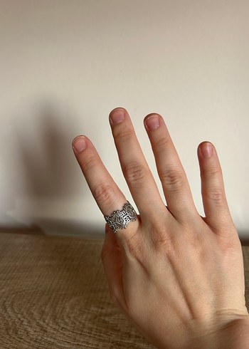 Dantel Desenli Gri Bohem Kadın Yüzük - Görsel 4