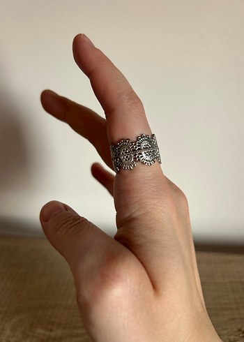 Dantel Desenli Gri Bohem Kadın Yüzük - Görsel 3