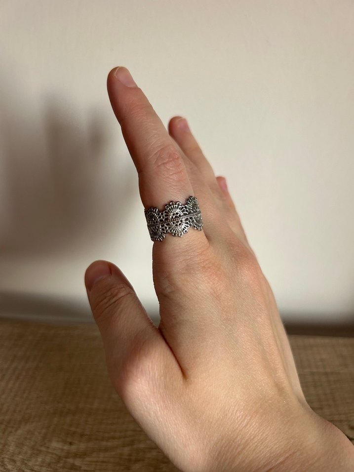 Dantel Desenli Gri Bohem Kadın Yüzük - Görsel 2
