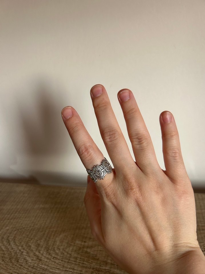 Dantel Desenli Gri Bohem Kadın Yüzük - Görsel 4