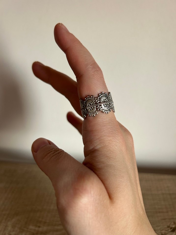 Dantel Desenli Gri Bohem Kadın Yüzük - Görsel 3