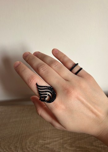 Siyah taşlı Desenli Yüzük - Görsel 3