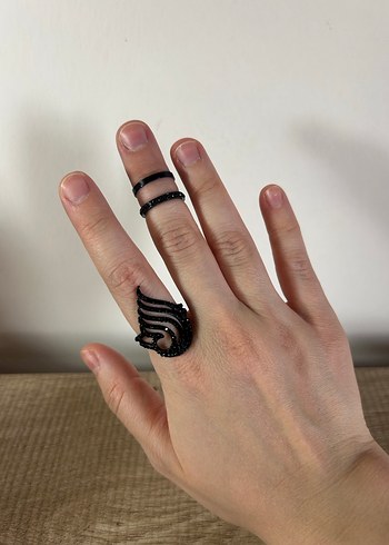 Siyah taşlı Desenli Yüzük - Görsel 2