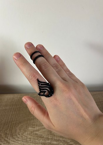 Siyah taşlı Desenli Yüzük - Görsel 4