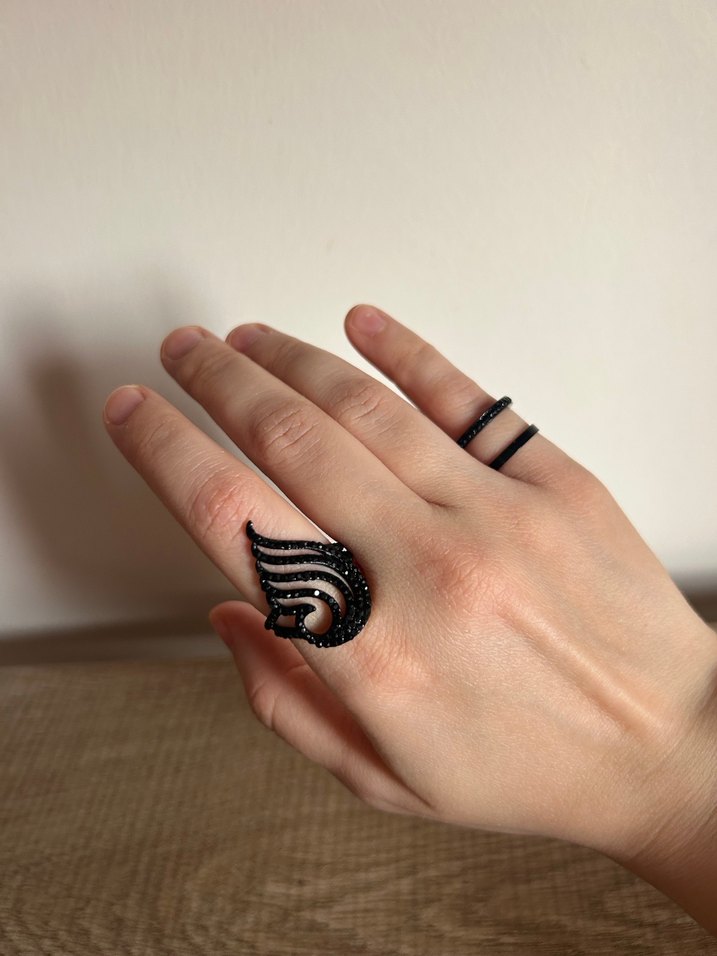 Siyah taşlı Desenli Yüzük - Görsel 3
