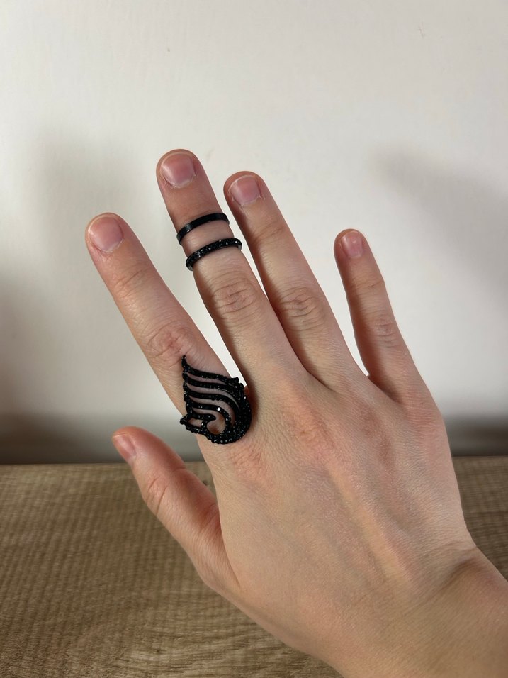 Siyah taşlı Desenli Yüzük - Görsel 2