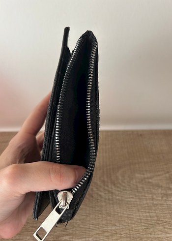 Beden siyah Renk Yılan Desenli Siyah Deri Fermuarlı Cüzdan