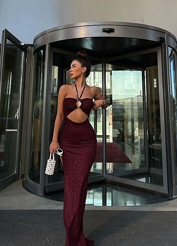38 Beden bordo Renk Gece elbises, Etiketli