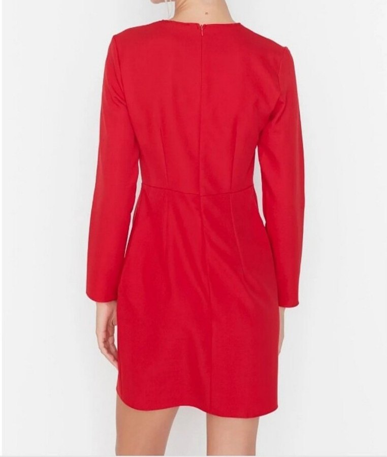 Kırmızı Düğmeli Kadın Kalem Elbise - Görsel 3