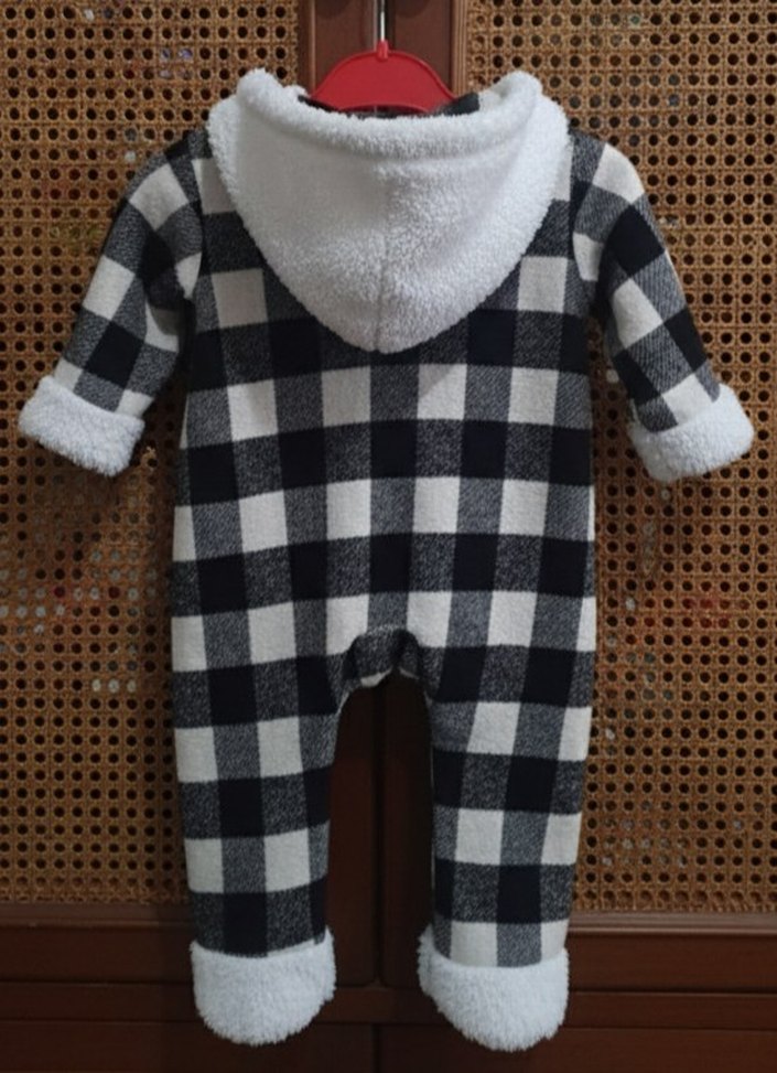 Gri beyaz siyah Kareli Erkek Bebek Tulum - Görsel 2