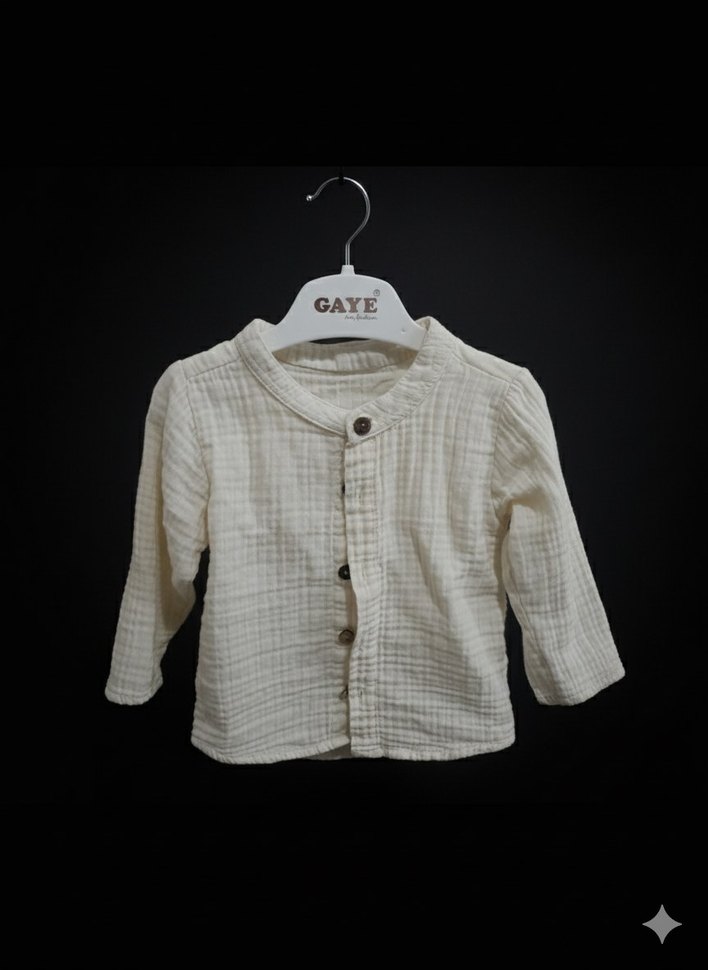 Erkek Çocuk Krem Keten Gömlek - Görsel 2