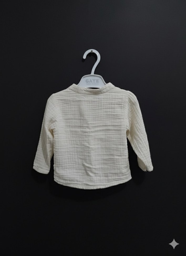 Erkek Çocuk Krem Keten Gömlek - Görsel 3