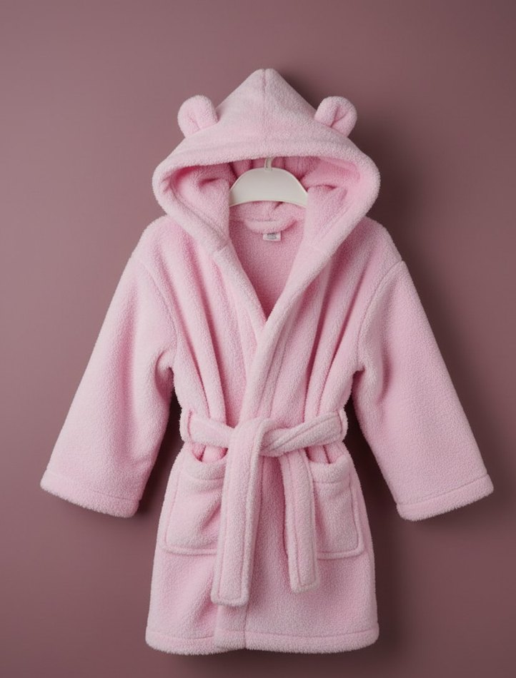 Kız Bebek Pembe Kapüşonlu Bornoz - Görsel 3