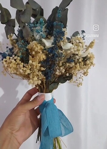 Tasarımcı Kuru Çiçekli Gala Gelin Buketi ve Damat Yaka Çiçeği 