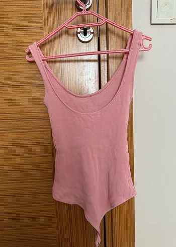 Bershka Pembe V Yaka Kadın barbie Kız Çıtçıtlı Body bodysuit