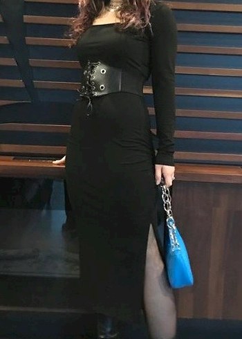 Siyah Deri Uzun Goth Elbise