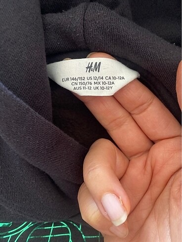 11-12 Yaş Beden gri Renk Erkek Çocuk Kapşonlu Sweatshirt H&M 11-12 Yaş