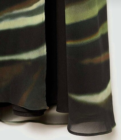 Mango MANGO Drape Detaylı Yeşil Desenli Elbise