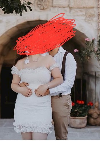 Beyaz Straplez Mini Düğün Elbisesi