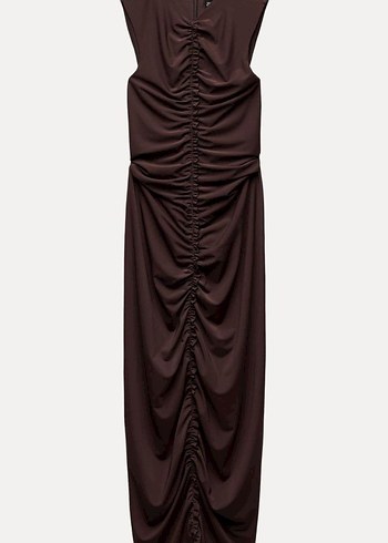 Zara Zara drapeli Kahverengi Midi Elbise